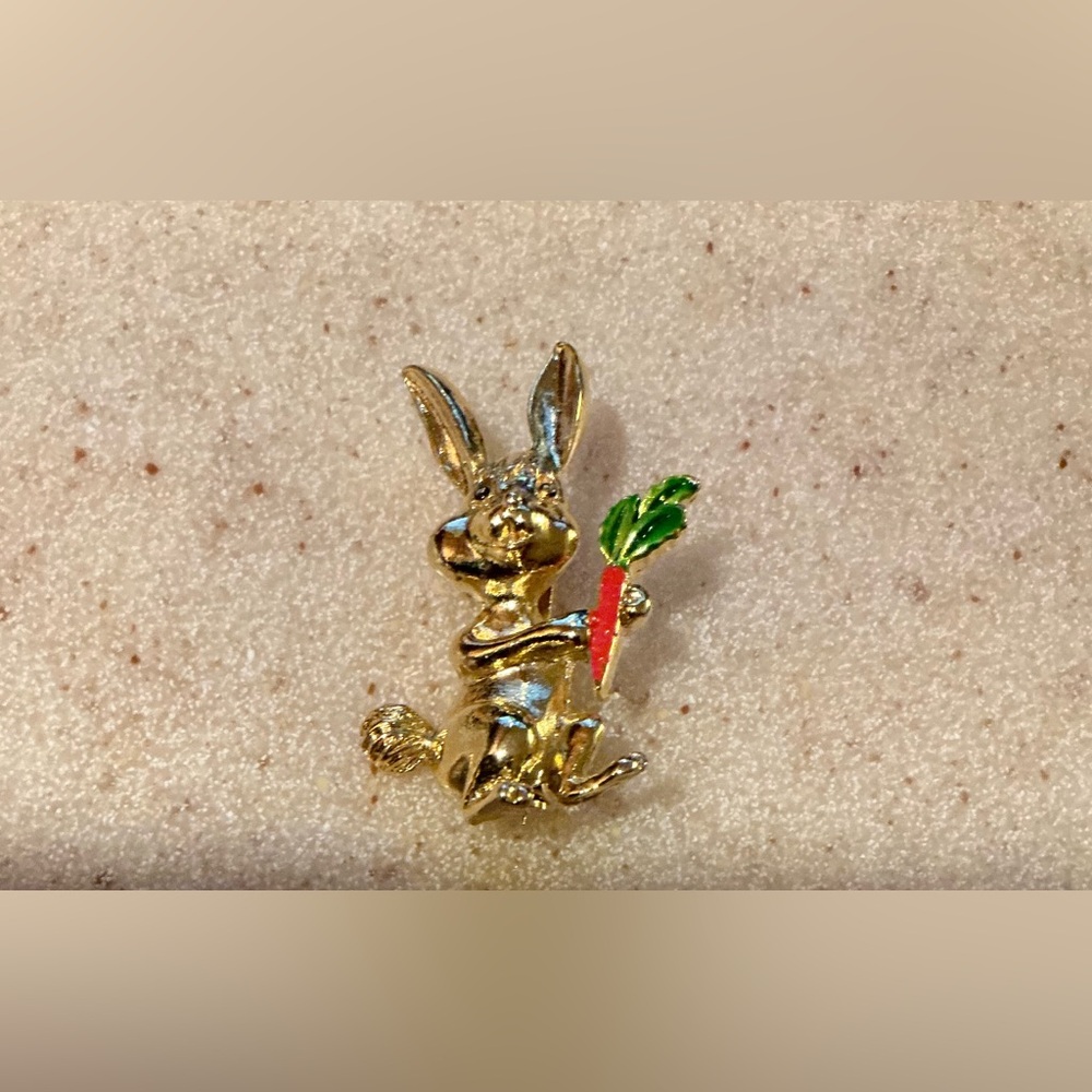 Gold Bunny Brooch with Carrot Accent